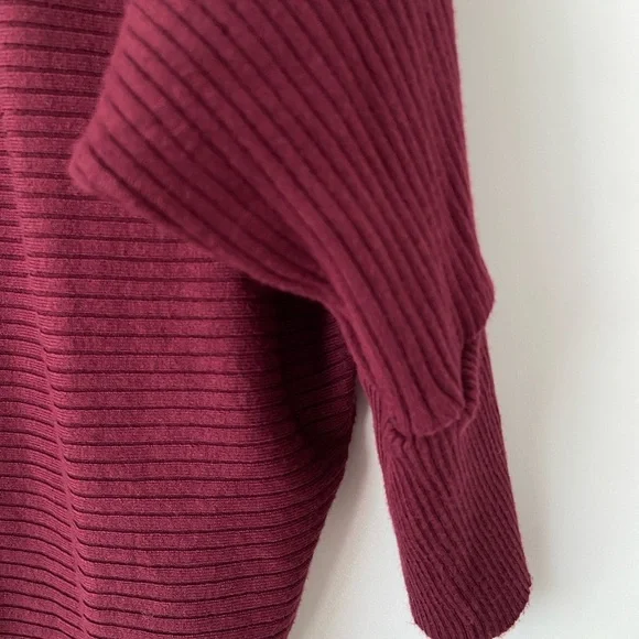 DYNAMITE RICH BURGUNDY BOATNECK BATWING RIB KNIT SWEATER, LARGE - Picture 7 of 10